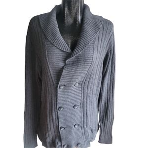 Le Chateau Men's Gray Double-Breasted Knit Cottagecore Fisherman Cardigan XL